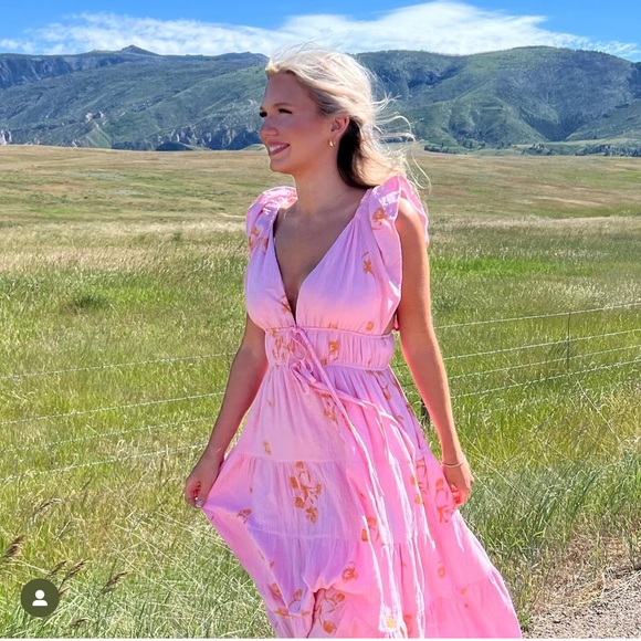 Impeccable Pig Mable Pink Floral Deep V Neck Maxi Dress NWT - Picture 7 of 14